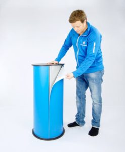 Messebord rund søyle messeutstyr messedisk fra Markedsmateriell