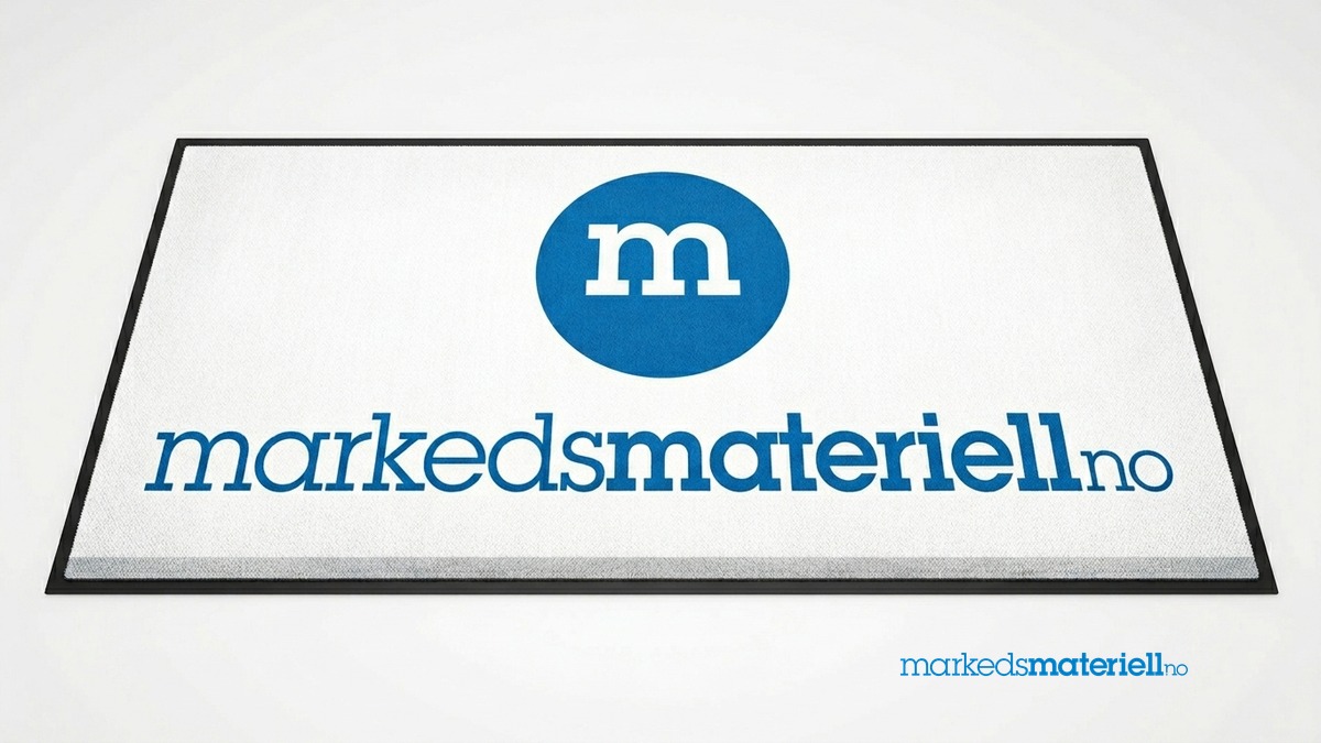 Logomatte med logo og HD-trykk fra Markedsmateriell.no — profesjonell entrematte til bedrift